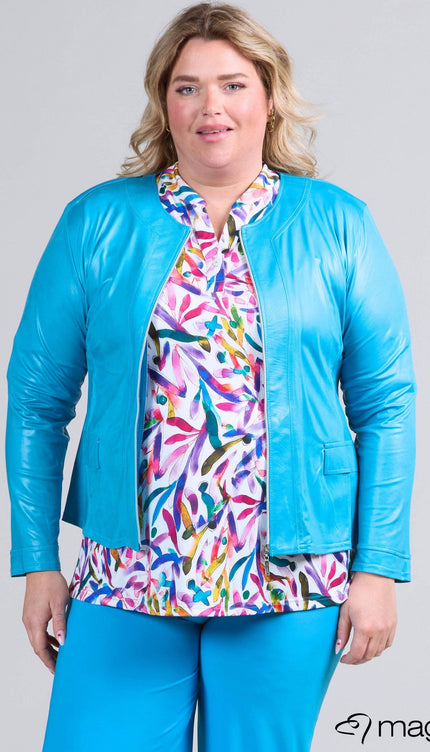 Magna Basic Blazer Leather Look K-31 Turquoise Blauw