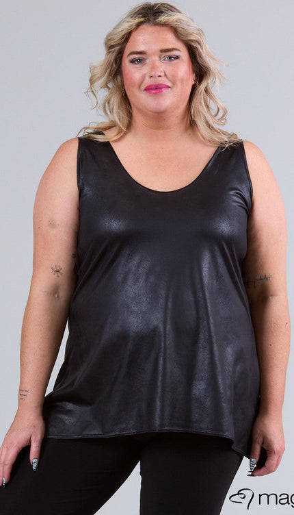 Magna Basic Leather Look Hemd A-0026 Zwart