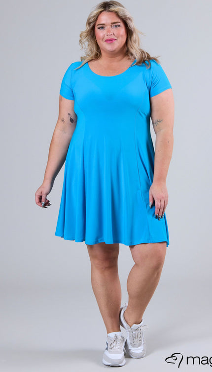 Magna Basic Jurk C-9028 Turquoise Blauw