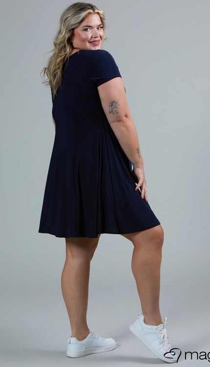 Magna Basic Jurk C-9028 Navy Blauw