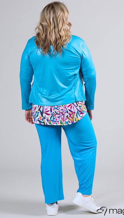 Magna Basic Blazer Leather Look K-31 Turquoise Blauw