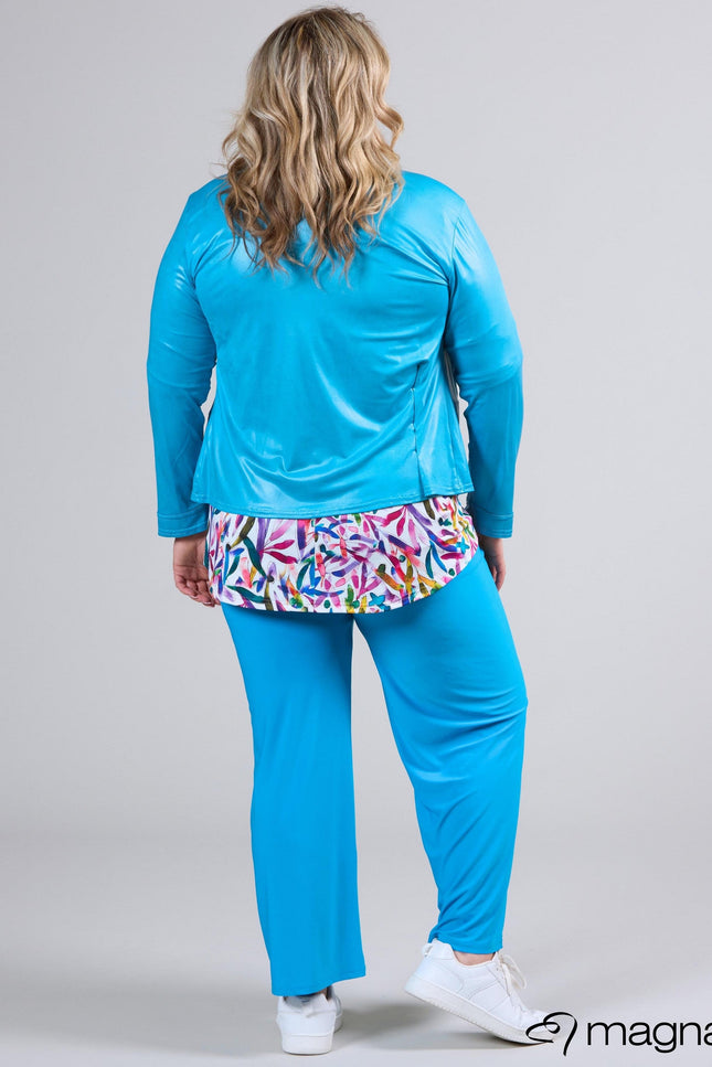 Magna Basic Blazer Leather Look K-31 Turquoise Blauw