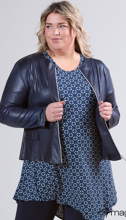 Magna Basic Blazer Leather Look K-31 Navy Blauw