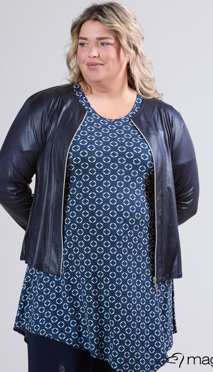 Magna Basic Blazer Leather Look K-31 Navy Blauw