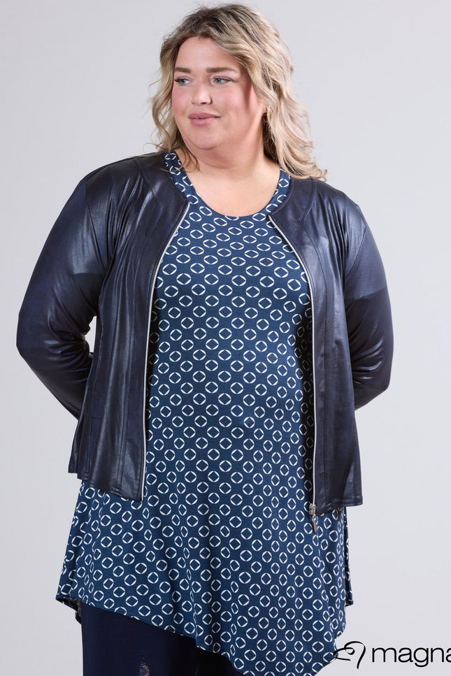 Magna Basic Blazer Leather Look K-31 Navy Blauw