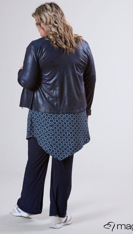 Magna Basic Blazer Leather Look K-31 Navy Blauw