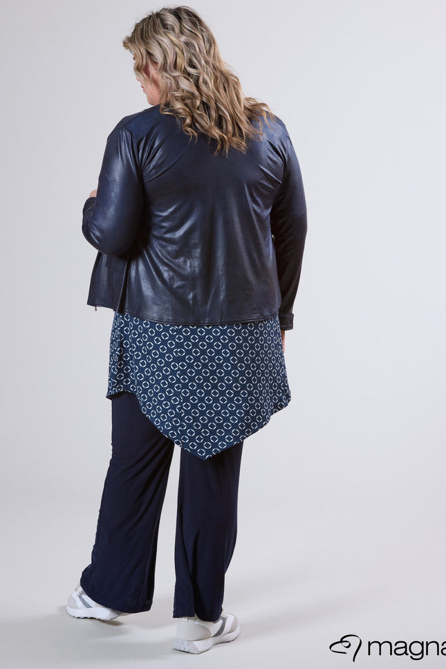 Magna Basic Blazer Leather Look K-31 Navy Blauw