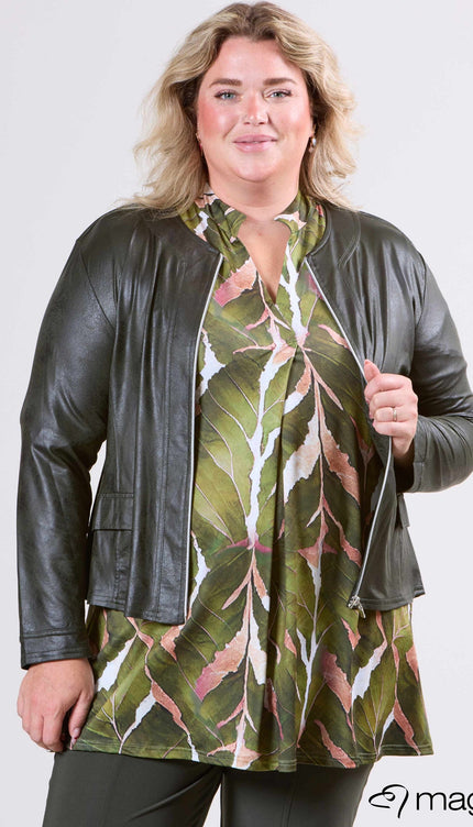 Magna Basic Blazer Leather Look K-31 Olijf Groen
