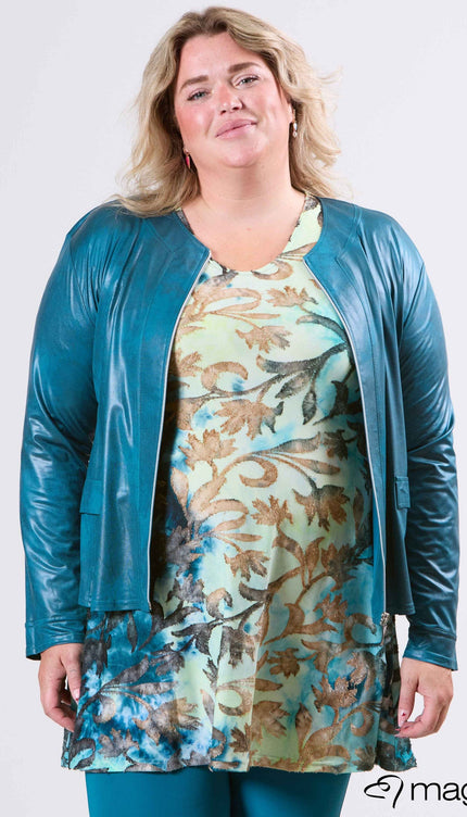 Magna Basic Blazer Leather Look K-31 Teal Blauw
