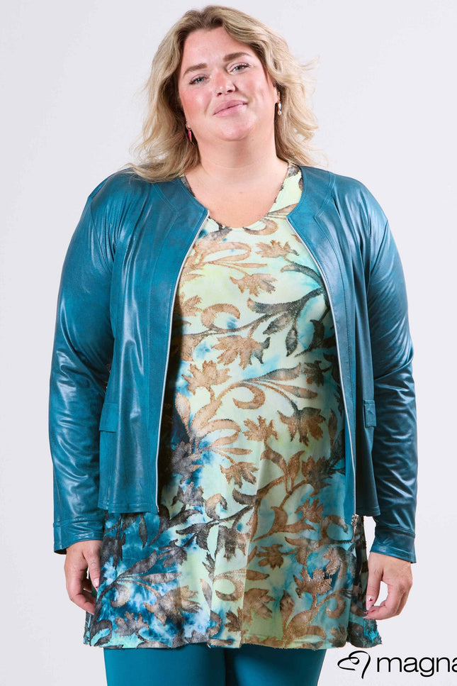 Magna Basic Blazer Leather Look K-31 Teal Blauw