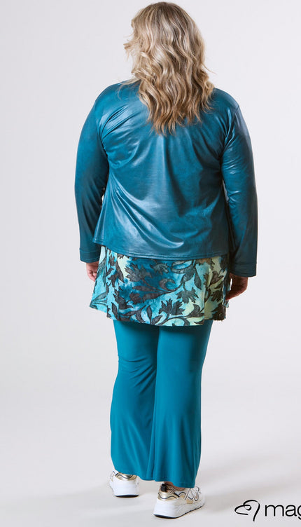 Magna Basic Blazer Leather Look K-31 Teal Blauw