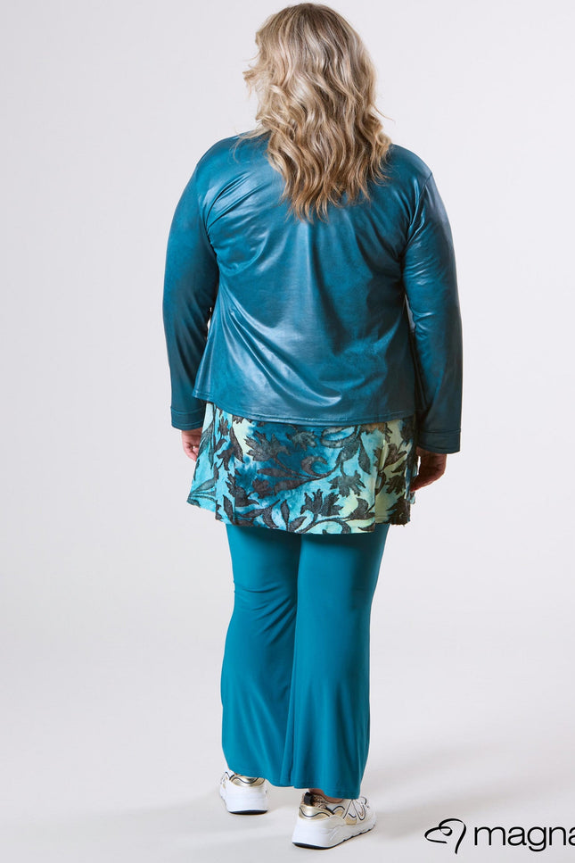 Magna Basic Blazer Leather Look K-31 Teal Blauw