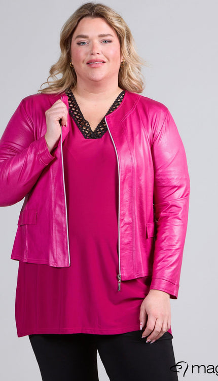Magna Basic Blazer Leather Look K-31 Magenta Roze