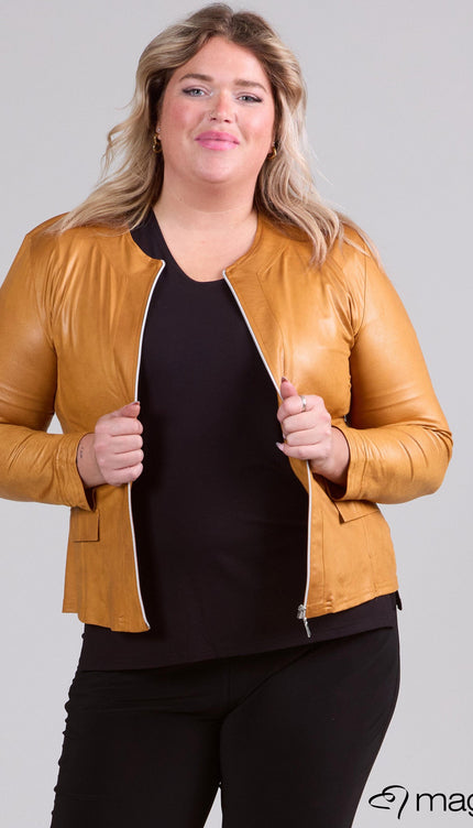 Magna Basic Blazer Leather Look K-31 Oker Geel